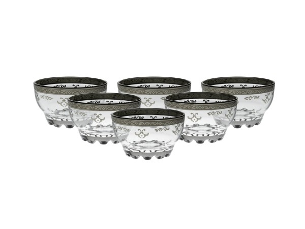 Set of 6 Dessert Bowls with Rich Silver Artwork