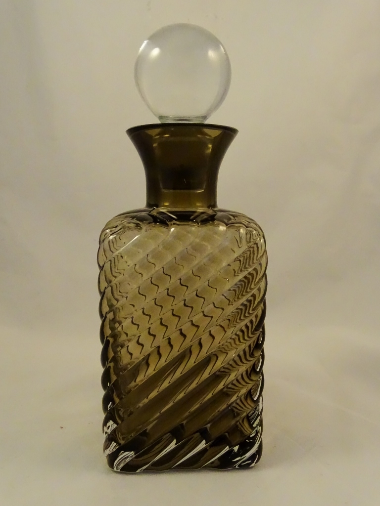 Bronze Glass Square Decanter With Clear Lid