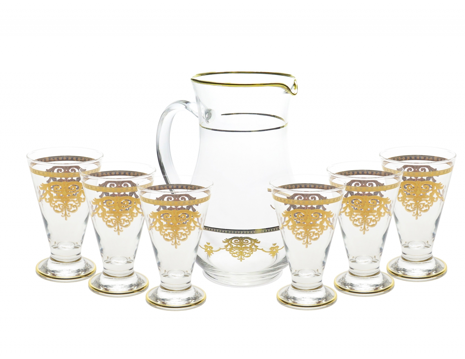 7 Piece Drinkware Set with Gold Artwork