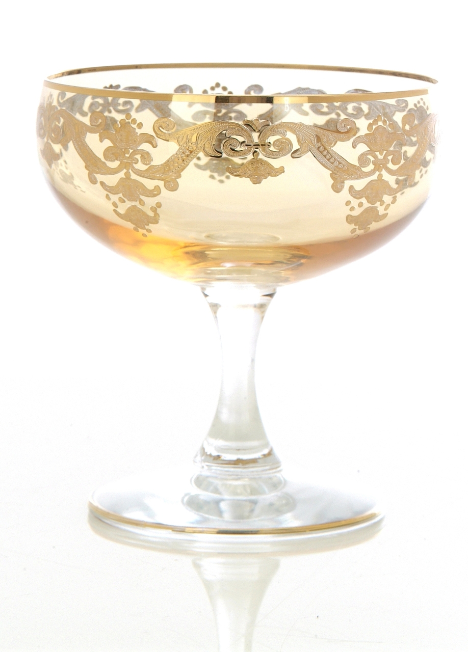 4.5 Amber Dessert Cups w 24k Gold Artwork-Set/4