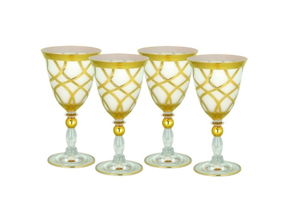 S/4 Milk Glass Goblets w 24K Gold Artwork