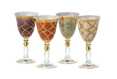 Set of 4 milk Glass Water Glasses Mix Colored- 24K Gold