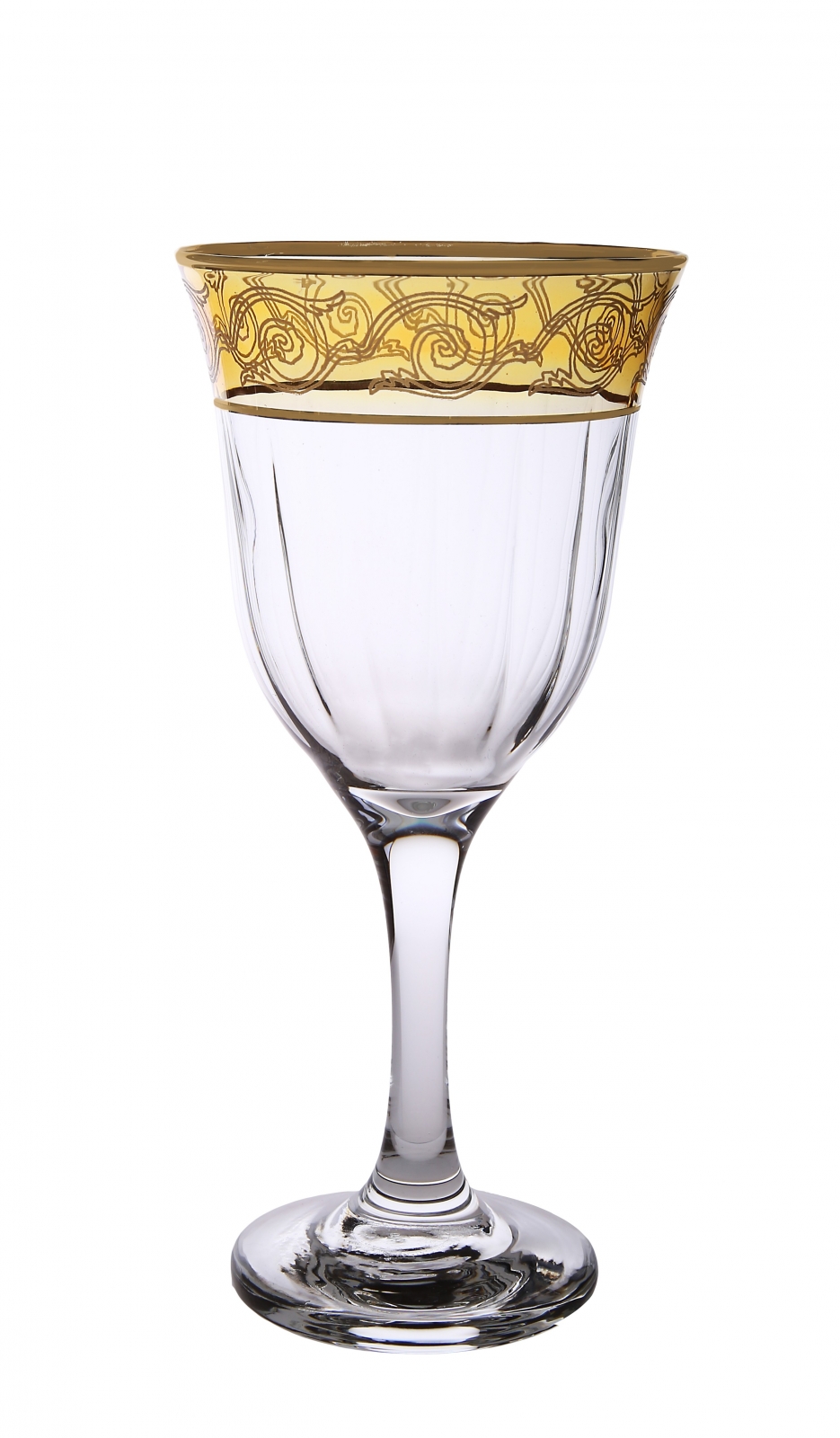 Set of 6 Amber Water Glasses with Gold Design