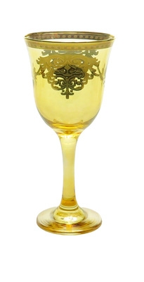 Set of 6 Amber Water Glasses with Gold Design
