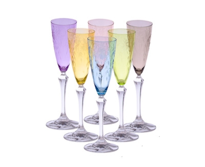 Set of 6 Assorted Colored Flutes with Design