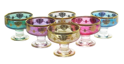 Set of 6 Colored Dessert Cups with Gold Design