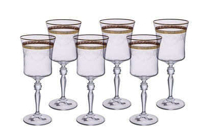Set of 6 Water Glasses with 14K Gold Design