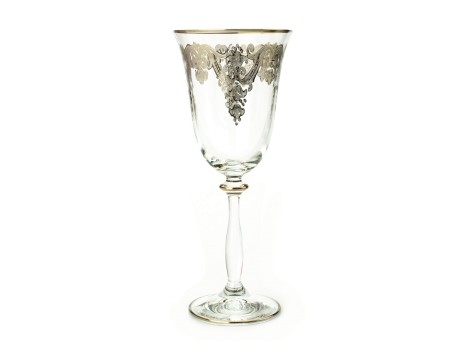Set of Six water glasses with 24 karat silver artwork