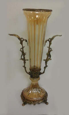 Glass Brass Vase- amber