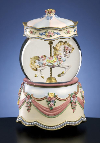 Rose Parade Rotating Carousel Horse Water Globe Music Box