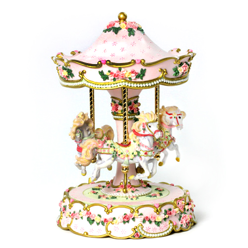 Hearts and Roses 3 Horse Carousel Music Box