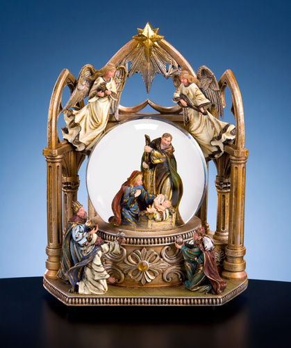 Gold Nativity Waterglobe 100mm WG Fig   Music Box