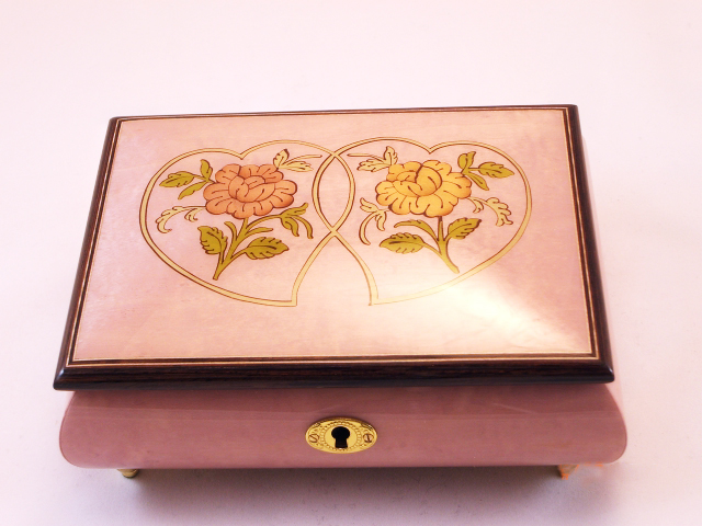 Hearts inlay lilac finish jewelry box