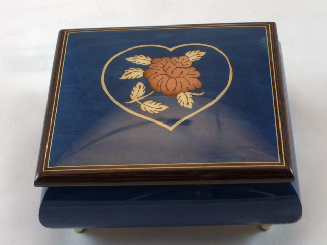 Sorrento dark blue with flower and a heart music box