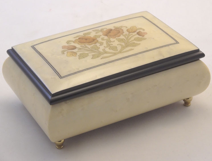 High Gloss White  Jewelry Music Box with Floral Inlay