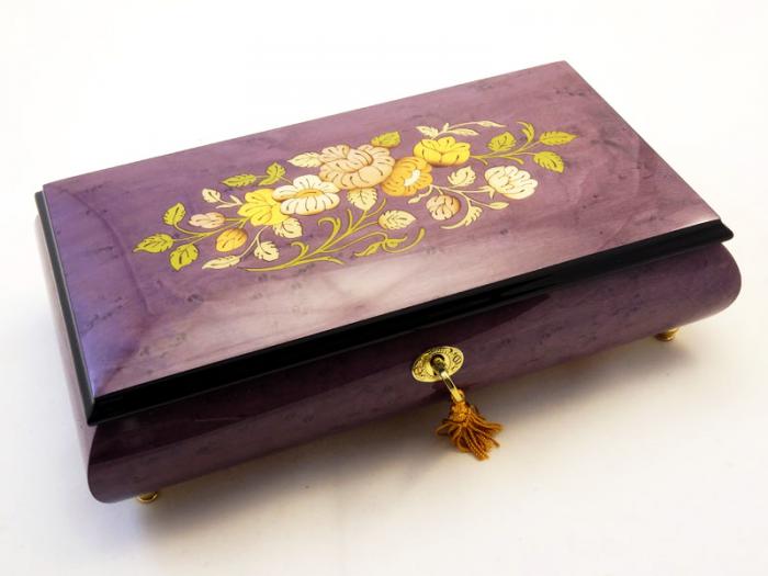 Gorgeous Purple  High Gloss Flowers Inlay Music box