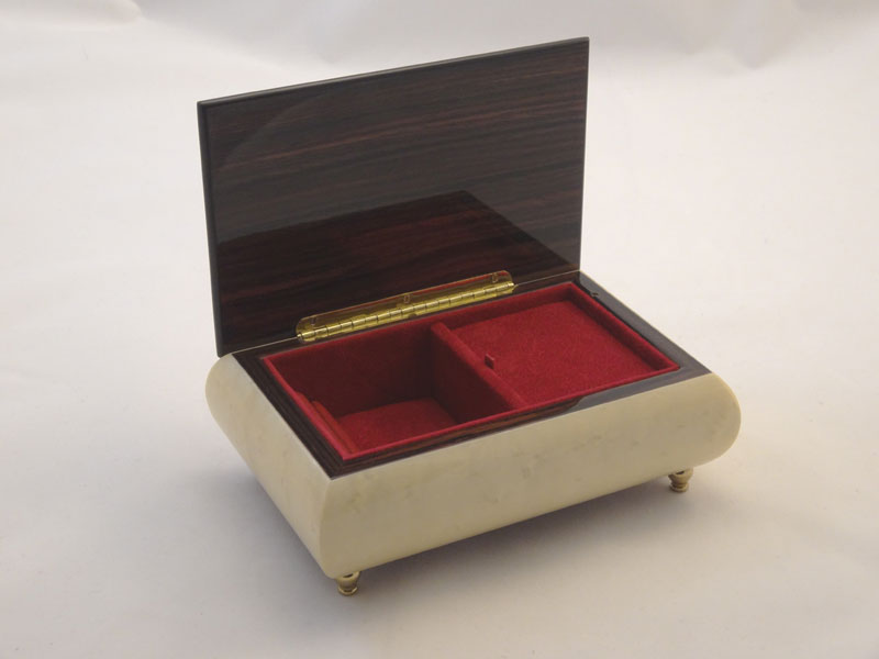 High Gloss White  Jewelry Music Box with Floral Inlay