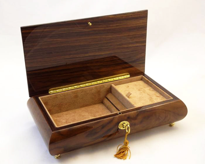 Burlwalnut Wooden Jewelry Music box with Musical Inlay