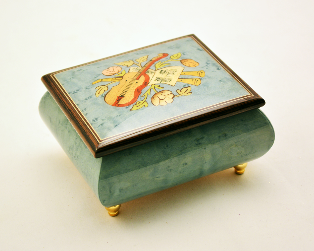 High Gloss Light blue Music Box with Musical Inlay