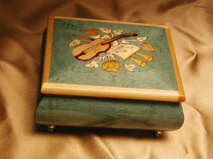 Violin High Gloss Green Musical Inlay Music Box