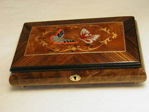 Large musical jewelry box with Butterflies Inlay