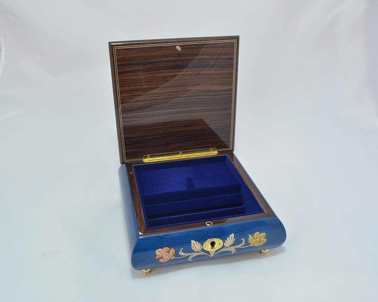 Deep Blue Floral Music Box
