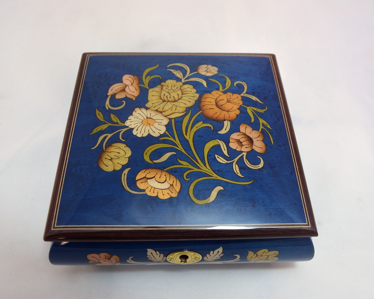 Deep Blue Floral Music Box