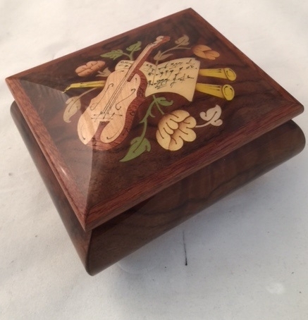 High Gloss walnut musical inlaid music box