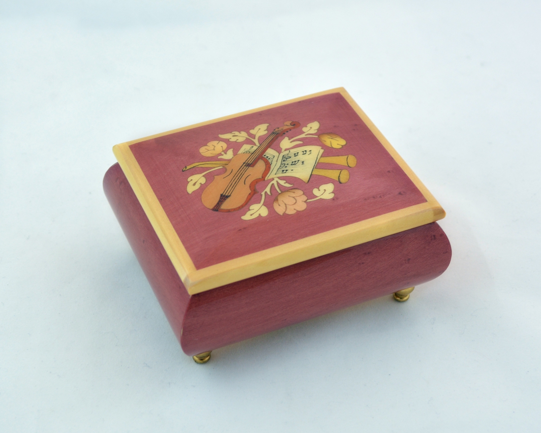 Wine red violin music box