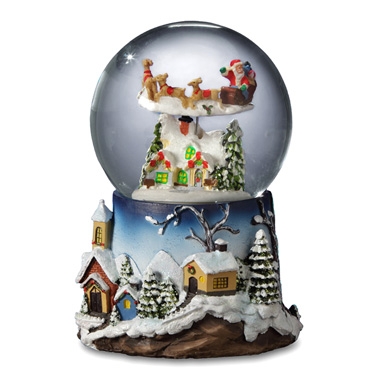 Santa Flying over Village 120mm Snow Globe