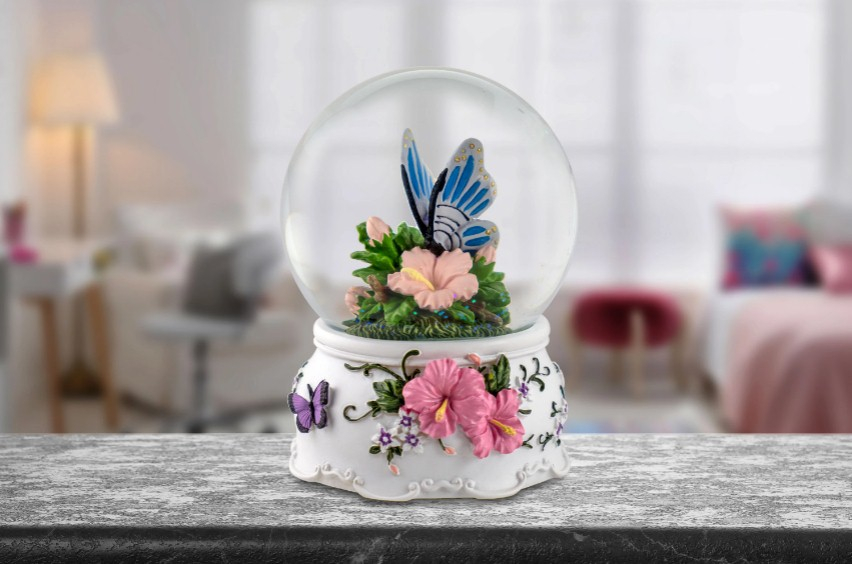 100 MM Butterfly with Flowers Water Globe