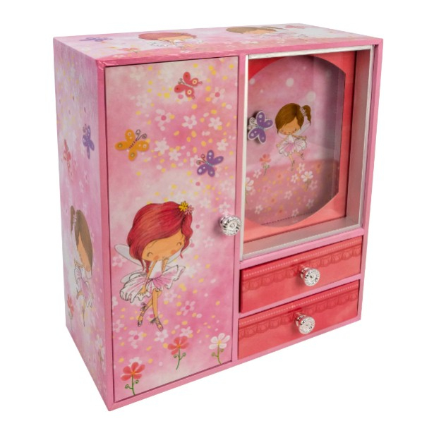 Pink Butterfly Fairy Deluxe Musical Standing Jewelry Box