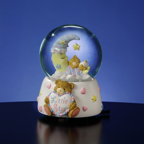 Teddy Bear on Lighted Moon Water Globe Unique Collectible Music Boxes