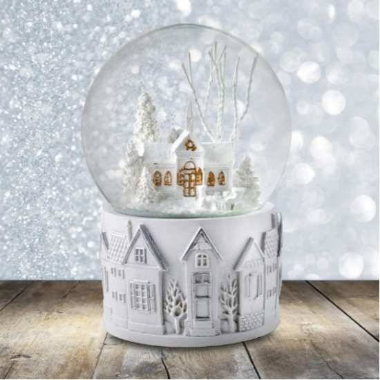 100MM White Christmas Scene Snow Globe - Unique Collectible