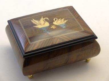 Two Elegant Swans Burlwalnut Jewelry Music box
