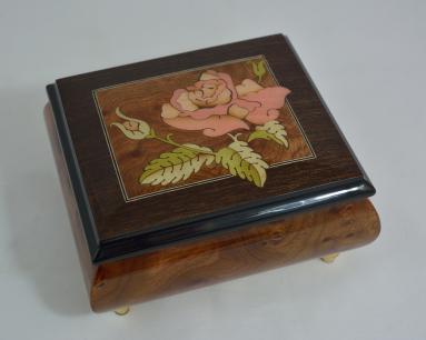 Inlaid Rose Burl Musical Jewelry Box