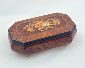 Burl walnut Floral Music Box