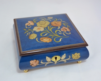 Deep Blue Floral Music Box