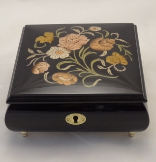 High gloss with flowers inlay music box black