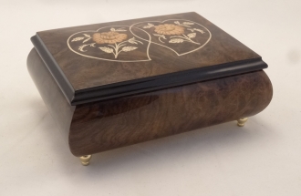 Two Hearts and Two Roses High Gloss Burl Walnut Music Box