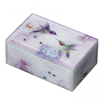 Orchid Hummingbird Glass Box