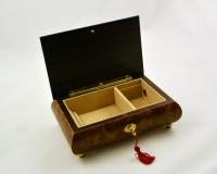 Burled  Walnut Music Box with Red Rose and Butterfly Inlay