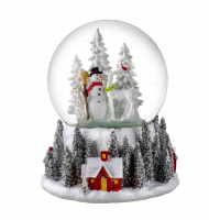 120MM Santa & Snowman w/ Red Village Base Snow Globe