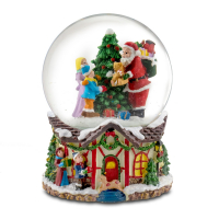 Santa with Teddy Bear and Family Snow Globe