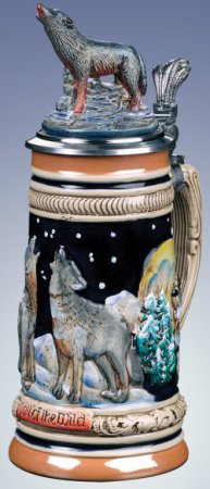 LE German Beer Stein with Howling Wolves