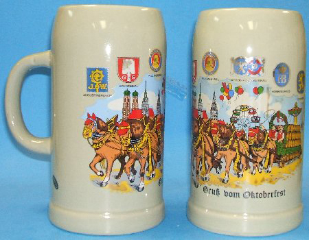 German 1L Oktoberfest Stoneware Beer Mug