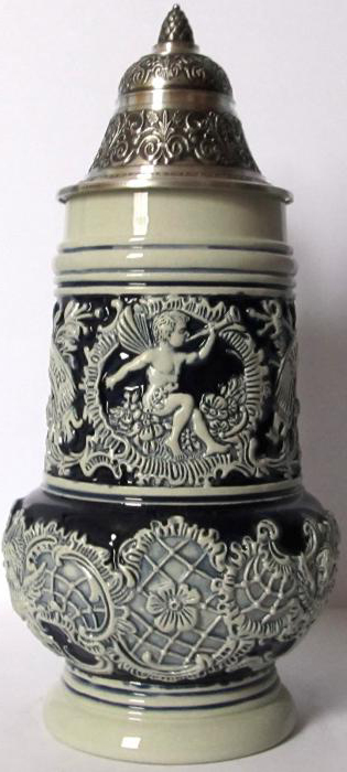 Rococo Angel with Trumpet LE Blue Relief German Beer Stein .5 L