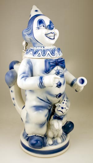 PORCELAIN HAPPY BLUE CLOWN STEIN