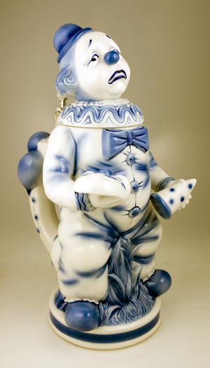 PORCELAIN SAD BLUE CLOWN STEIN