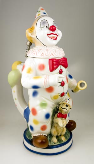 PORCELAIN HAPPY MULTICOLORED CLOWN STEIN